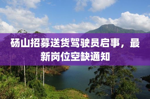 碭山招募送貨駕駛員啟事，最新崗位空缺通知